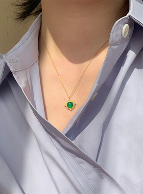 法式洛可可复古天然绿玛瑙项链女