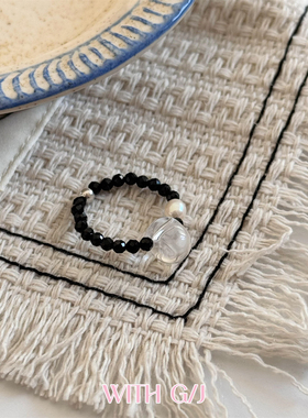 天然白水晶淡水珍珠弹力戒指叠戴