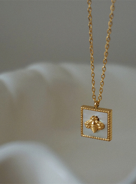 几何天然贝壳小蜜蜂极细项链女