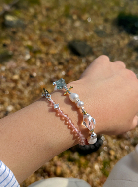 原创设计天然珍珠水晶纯银手链女