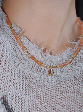 暖橘色玉髓小水滴原创串珠项链女