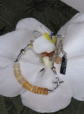 天然渐变黄水晶纯银招财手链女