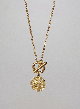 钛钢镀金个性双面金币毛衣项链女