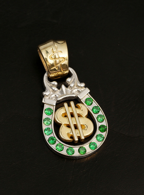 bwl925纯银手工镶嵌宝石马蹄吊坠