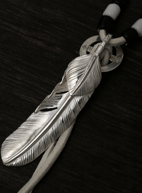 三沐高桥吾郎 925纯银XL上银羽毛进口纯白鹿皮绳套装银珠情侣银饰