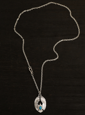 三沐菊地健ken kikuchi 松石飞鹰吊坠925纯银男女宽项链手工银饰