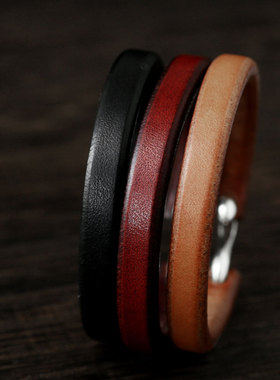 男女款日本枥木鞍革纯银钩皮手环