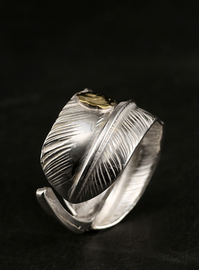 三沐高桥吾郎SAMGOROS 925纯银大点金羽毛戒指情侣戒男女款指环