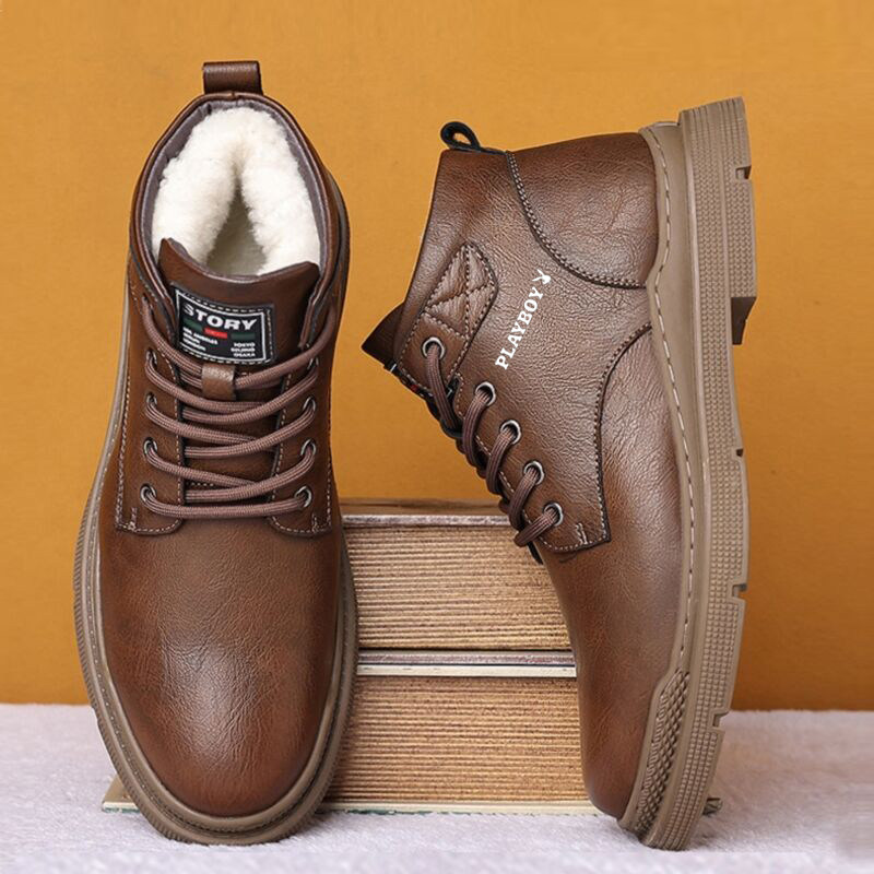 花花公子马丁靴男款冬季英伦加绒羊毛真皮棉皮鞋高帮雪地工装男鞋,淘宝优惠券,粉丝福利购,淘宝优惠卷