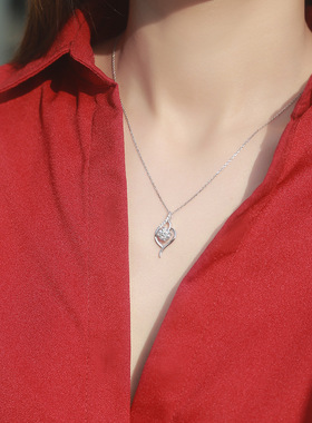 时尚莫桑石锁骨链吊坠项链女纯银