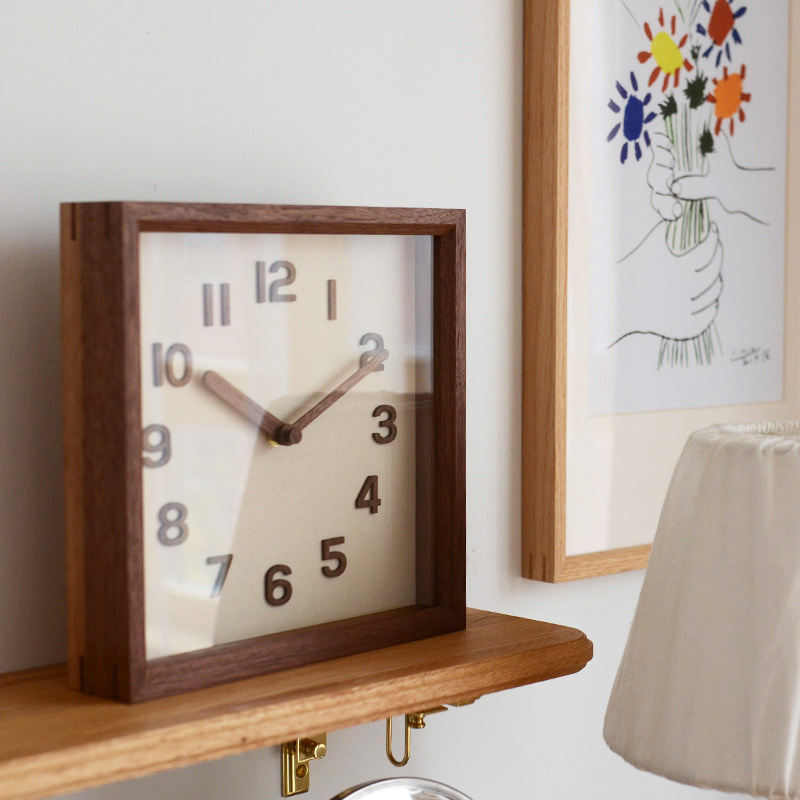 日本精工静音机芯中古风格日式时尚正方形实木挂钟客厅餐厅钟表