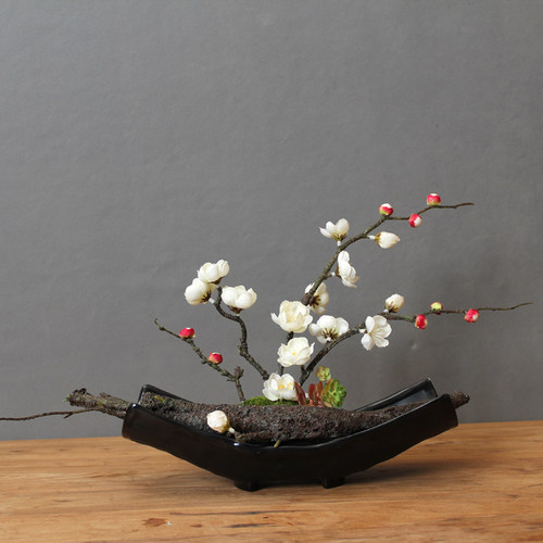 仿真花假花绢花梅花花艺套装客厅茶几电视柜花艺摆设软装饰品 - 图0