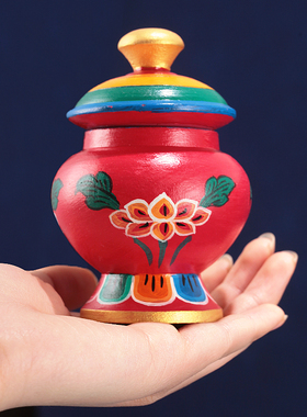 实木宝瓶彩绘莲花家用摆件