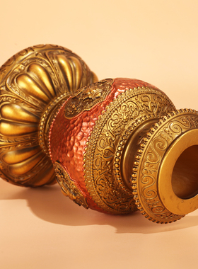 八吉祥彩绘长柄手摇转金轮底座