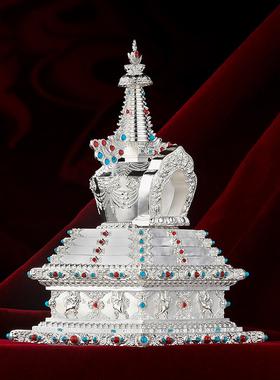 纯银镶嵌宝石藏传菩提塔