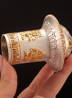 藏式合金雕花唐卡头画卷轴保护