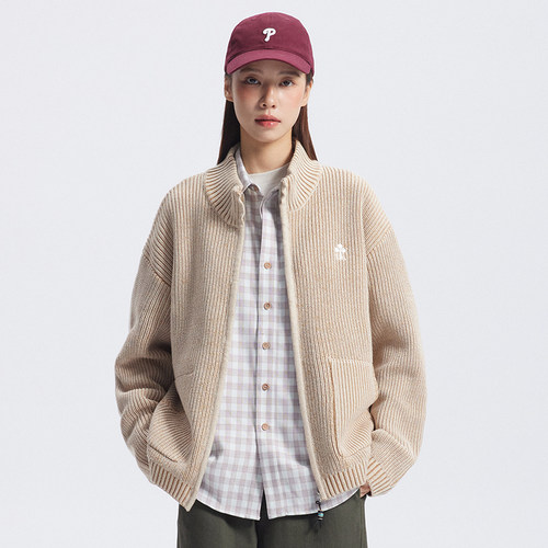 UHUZZ 24AW基础立领针织毛衣外套拉链针织衫复古休闲上衣开衫女 - 图0