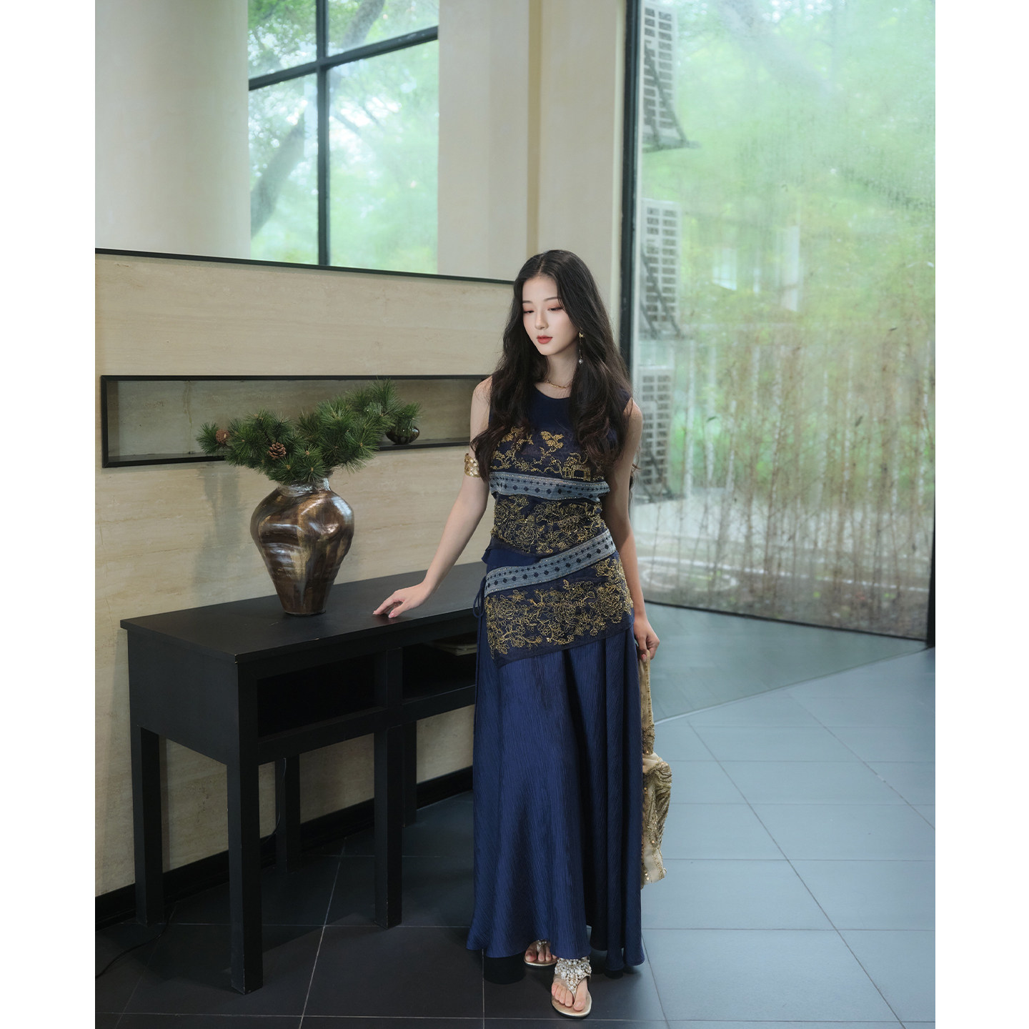 彼得潘大叔《棱光集》复古设计感无袖上衣弹力腰气质显瘦半身裙,淘宝优惠券,粉丝福利购,淘宝优惠卷