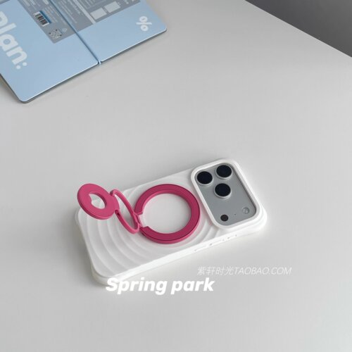 韩系ins风玫红色双面磁吸三折叠支架适用苹果17promax手机壳iPhone17pro波漾液态硅胶16pro白色耐脏15/14防摔 - 图1