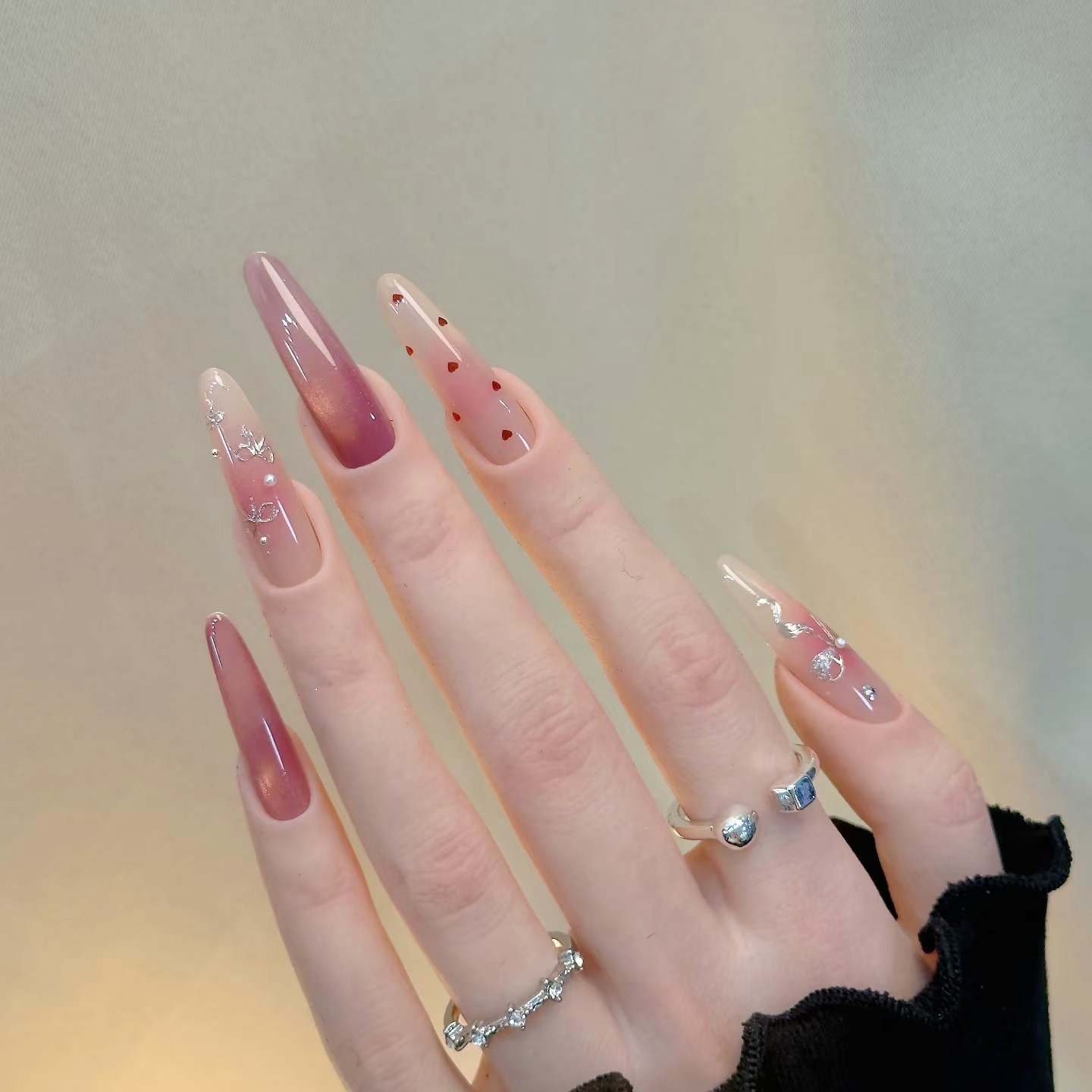 秋日莓果少女纯手工穿戴甲波点猫眼甜美粉嫩渐变显白百搭美甲贴片,淘宝优惠券,粉丝福利购,淘宝优惠卷