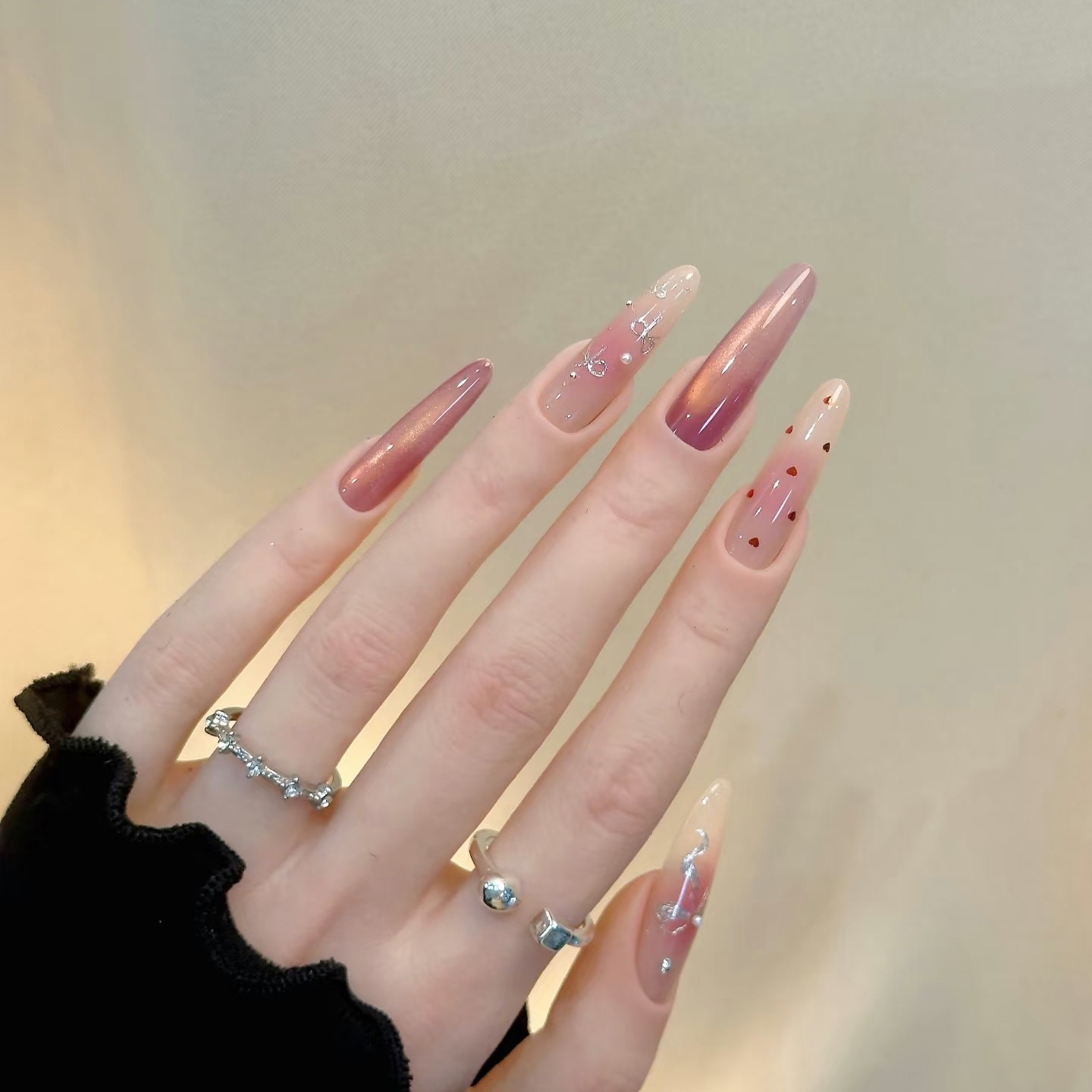 秋日莓果少女纯手工穿戴甲波点猫眼甜美粉嫩渐变显白百搭美甲贴片,淘宝优惠券,粉丝福利购,淘宝优惠卷