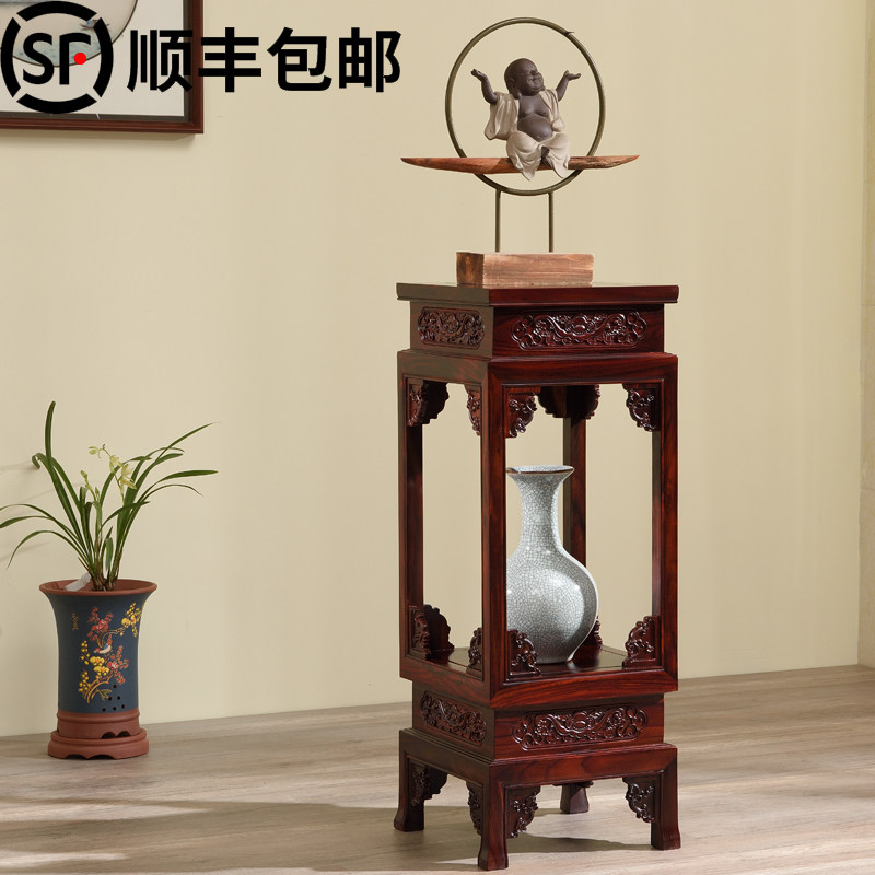 高端红木中式客厅花架阔叶黄檀入户花几印尼黑酸枝实木质花盆架子