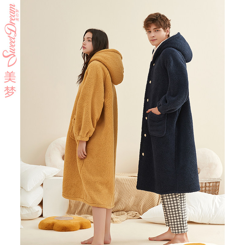 美梦秋冬新款加厚珊瑚绒睡袍情侣睡衣连帽冬天男女士法兰绒家居服,淘宝优惠券,粉丝福利购,淘宝优惠卷