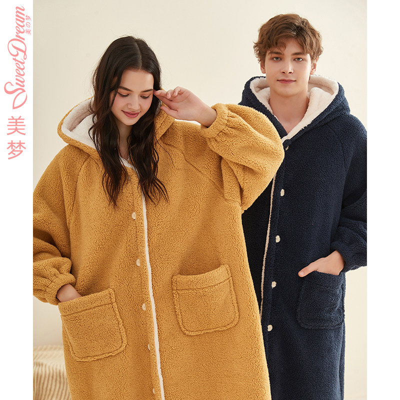 美梦秋冬新款加厚珊瑚绒睡袍情侣睡衣连帽冬天男女士法兰绒家居服,淘宝优惠券,粉丝福利购,淘宝优惠卷