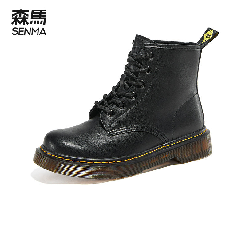 森马2022新款英伦风厚底黑色马丁靴 SENMA森马鞋类马丁靴