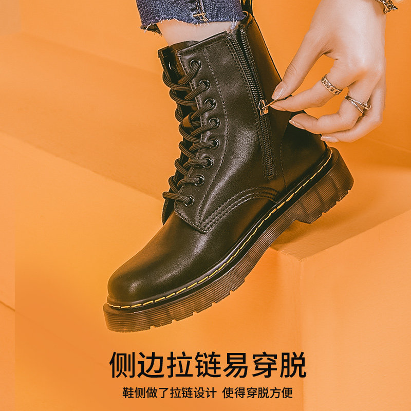 森马2022新款英伦风厚底黑色马丁靴 SENMA森马鞋类马丁靴