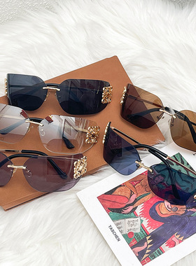 防晒无框弯曲镜片欧美太阳镜女士