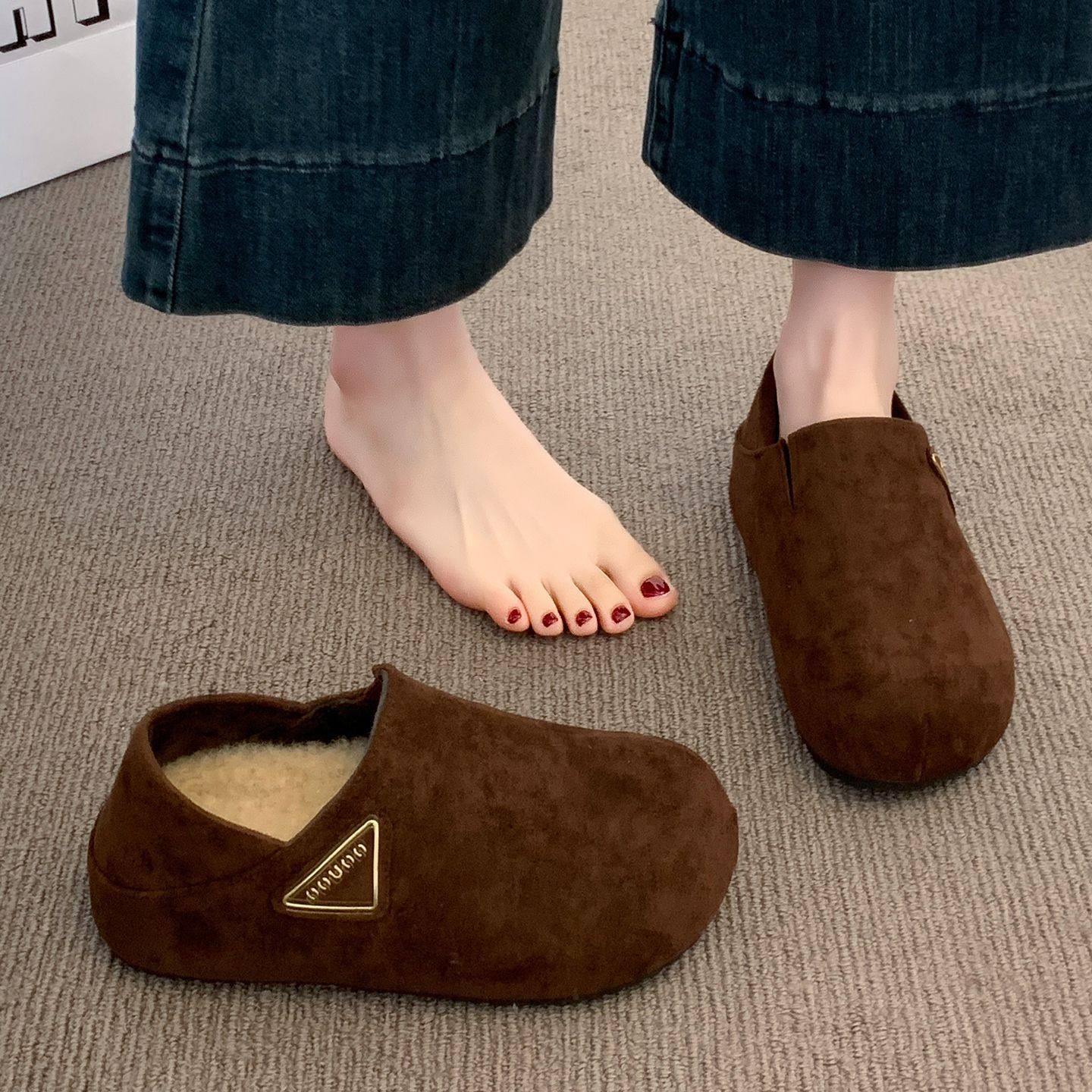 厚底勃肯鞋女2025新款秋冬加绒软底一脚蹬豆豆鞋两穿不累脚孕妇鞋,淘宝优惠券,粉丝福利购,淘宝优惠卷