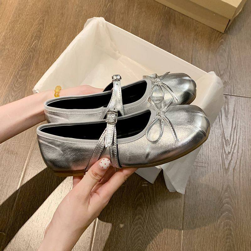 法式绝美银色平底单鞋女2026新款夏季配裙子玛丽珍鞋芭蕾风豆豆鞋,淘宝优惠券,粉丝福利购,淘宝优惠卷