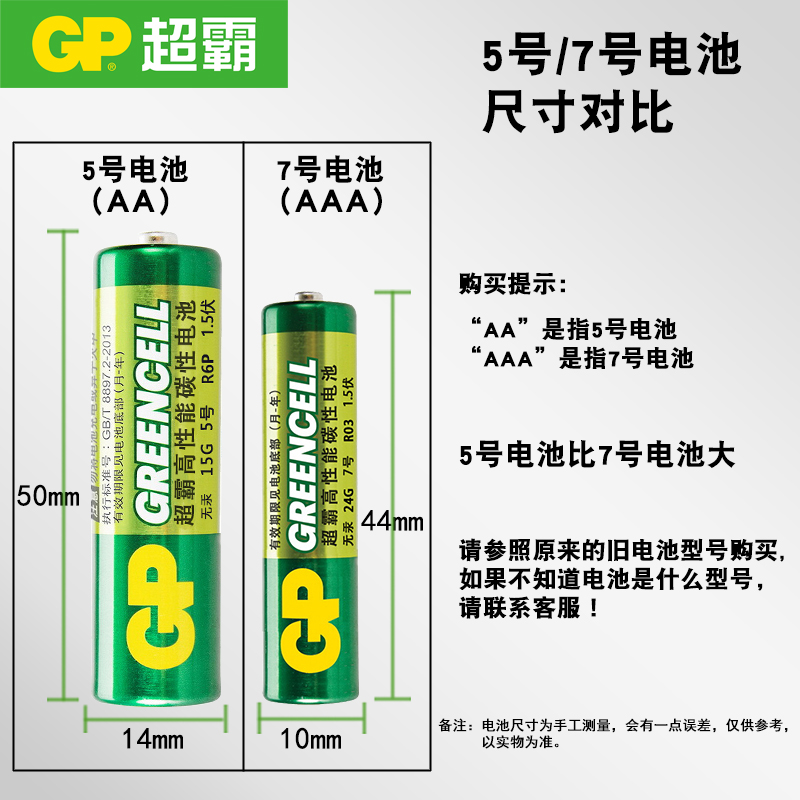 GP超霸5号7号电池1.5V伏电视玩具空调遥控器闹钟表键盘鼠标电池无汞碳性铁壳不漏液五号R6P七号03AAA干电池 - 图1