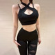 Hot girl black fitness suit vest style
