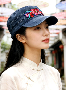 新款国风刺绣女士防晒棒球帽