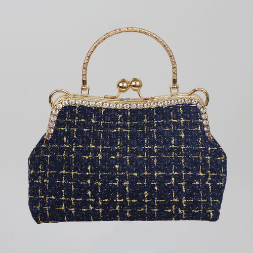非成品 手工DIY材料包-小香风毛呢20cm排钻手拎口金包18侧 胖包子 - 图2
