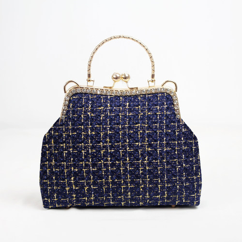 非成品 手工DIY材料包-小香风毛呢20cm排钻手拎口金包18侧 胖包子 - 图1