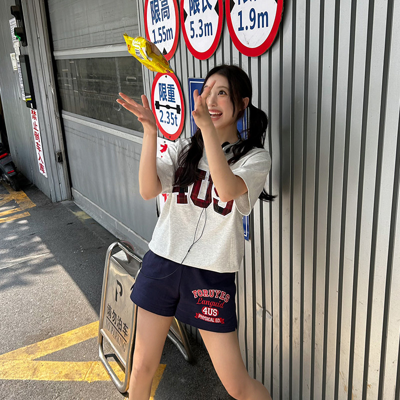 FORUYES官方店 美式复古校园风标语logo国潮流百搭修身休闲短裤,淘宝优惠券,粉丝福利购,淘宝优惠卷