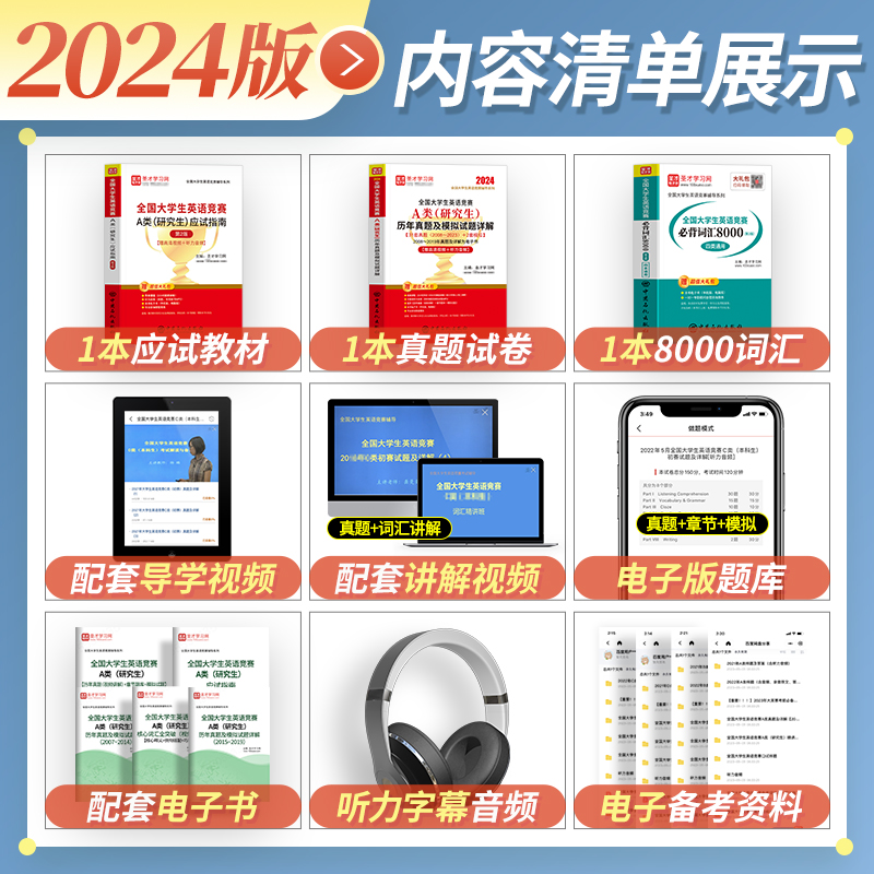 新版2024年全国大学生英语竞赛A类本科生考试应试指南教材历年真题卷词汇全套圣才大学英语2023初赛决赛neccs奥林匹克大英赛C类B/D-图0