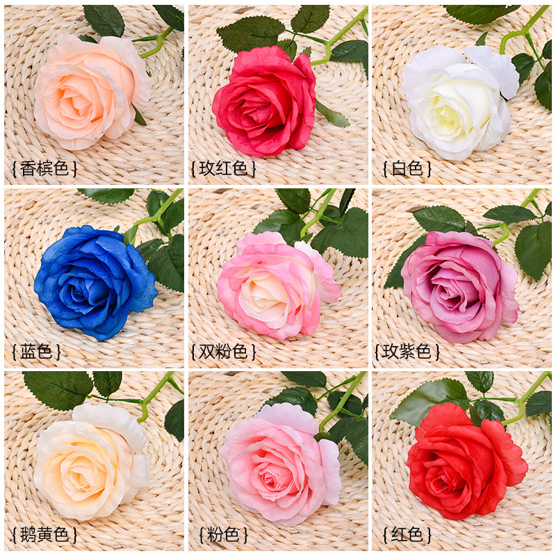 玫瑰花仿真花情人节塑料假花装饰家居摆件插花瓶干花枝摆设把花束