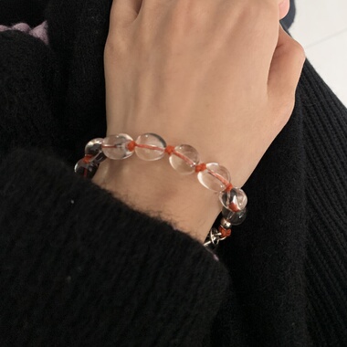 Amotional编绳随型白水晶925银手链叠戴原创手饰女礼物小众可爱