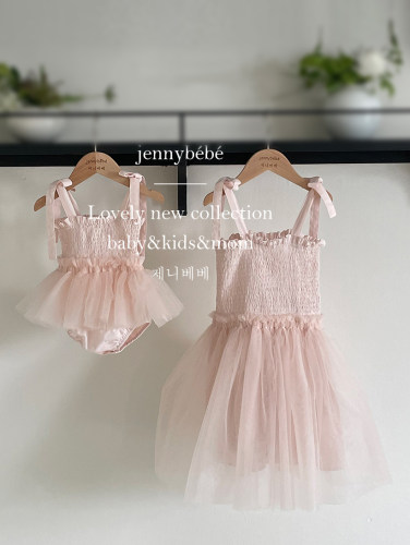 jennybebe韩国婴儿吊带连体爬服 女宝宝公主网纱芭蕾舞裙连衣裙 - 图1