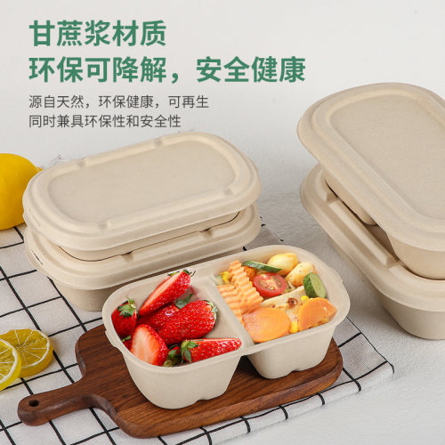 一次性纸浆餐盒轻食外卖打包沙拉盒环保可降解便当盒健身减脂饭盒 - 图0