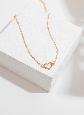 跨境外贸欧美风走创意夸张个性时尚欧美跨境新款满钻桃心锁骨链