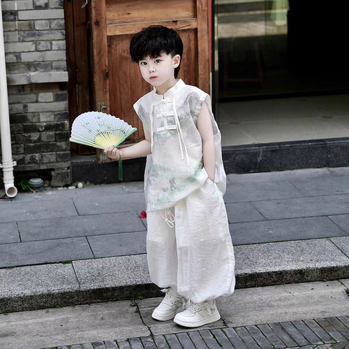 男童夏季新款儿童轻薄透气新中式无袖套装2026国风汉服唐装衣服潮 - 图2