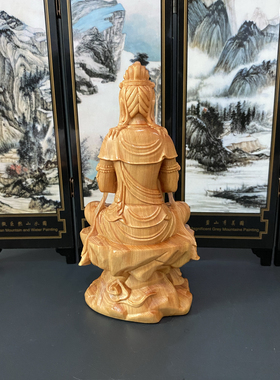 崖柏木雕合十自在观音菩萨车载人物佛像饰品家居佛堂供奉摆件