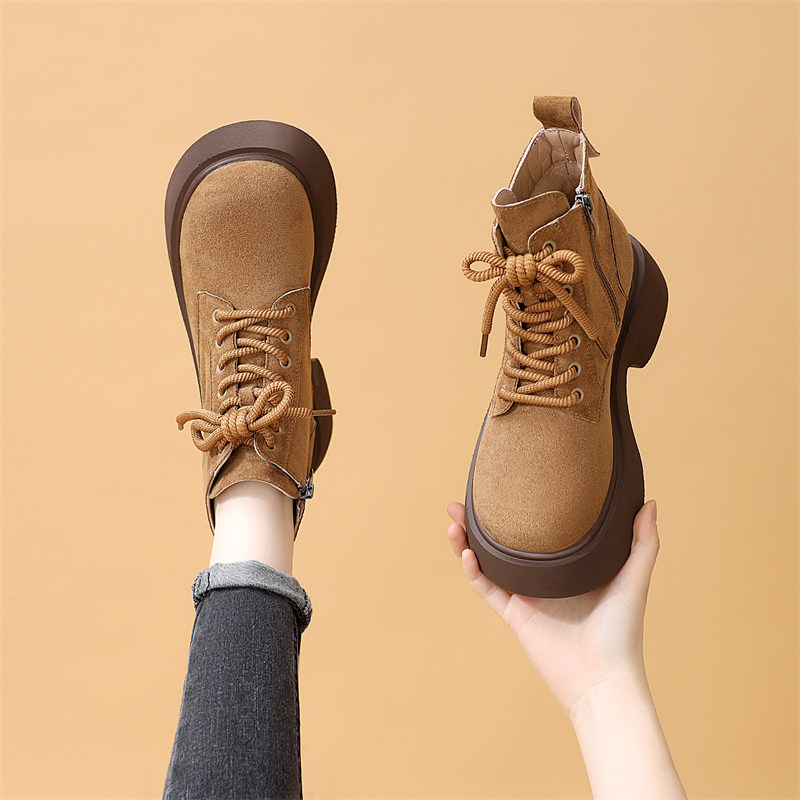 圆头百搭厚底马丁靴2025秋冬季新款绒面英伦风软底短靴轻便不累脚,淘宝优惠券,粉丝福利购,淘宝优惠卷