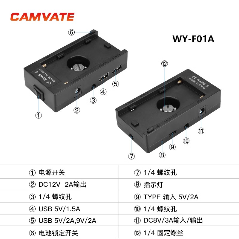 CAMVATE肯莫威 F550/F770/F970供电扣板快充电池底座 相机供电底 - 图2