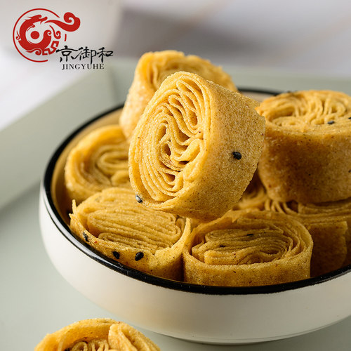 老北京通州特产京御和绿豆面咯吱盒炸饹馇饸花开咯吱脆小吃110g - 图1